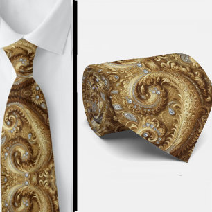 White and Gold Paisley Diamond 3d Style Neck Tie