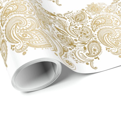 White And Gold Paisley Stripes Pattern Wrapping Paper