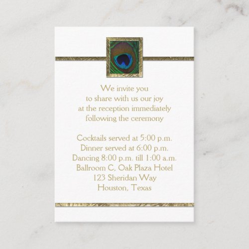 White and Gold Peacock Feather Enclosure Card Business Card