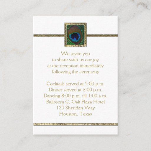 Customizable White and Gold Peacock Feather Enclosure Card Business Card
