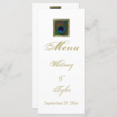 White and Gold Peacock Feather Menu Card (Front/Back)