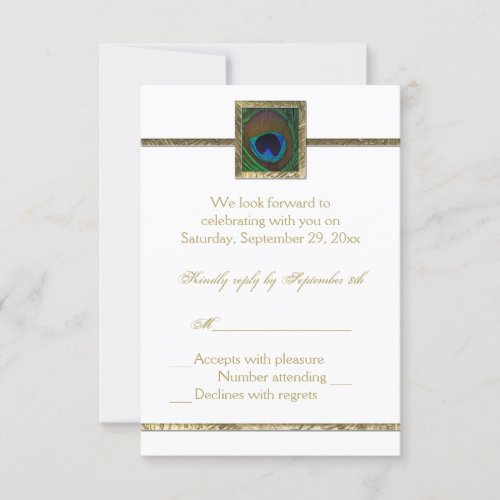 White and Gold Peacock Feather RSVP Card