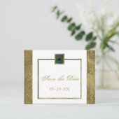 White and Gold Peacock Feather Save the Date Card (Standing Front)