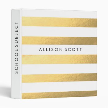White And Gold Personalized Binder by coffeecatdesigns at Zazzle