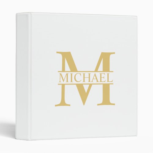 White and Gold Personalized Monogram and Name 3 Ring Binder