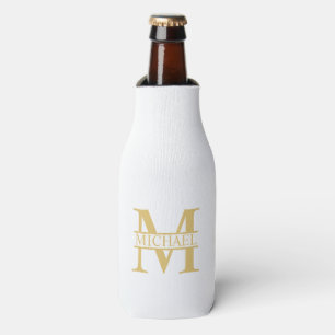 White and Gold Personalized Monogram and Name Bottle Cooler
