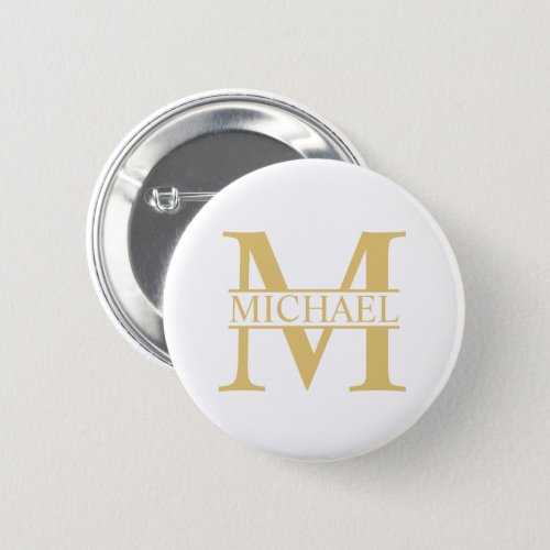 White and Gold Personalized Monogram and Name Button