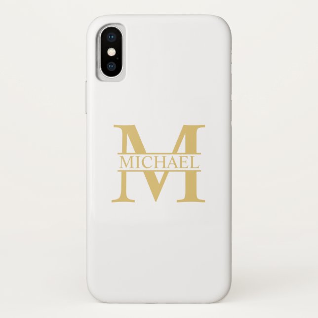 White and Gold Personalized Monogram and Name Case-Mate iPhone Case (Back)