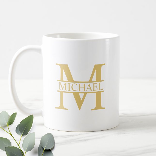 White and Gold Personalized Monogram and Name Coffee Mug (Creator Uploaded)