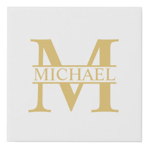 White and Gold Personalized Monogram and Name Faux Canvas Print