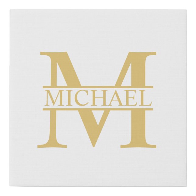 White and Gold Personalized Monogram and Name Faux Canvas Print (Front)