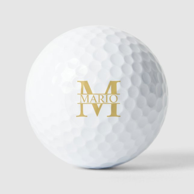 White and Gold Personalized Monogram and Name Golf Balls (Front)
