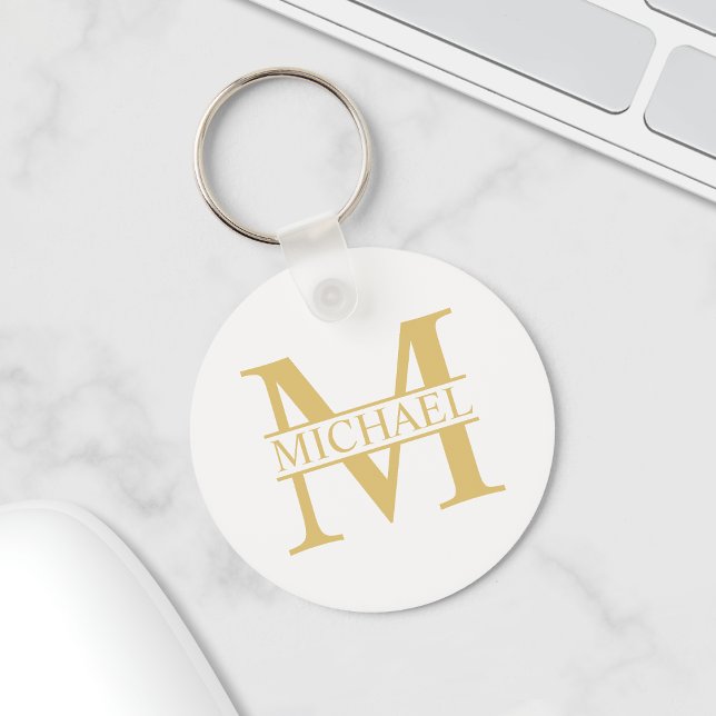 White and Gold Personalized Monogram and Name Keychain (Creator Uploaded)