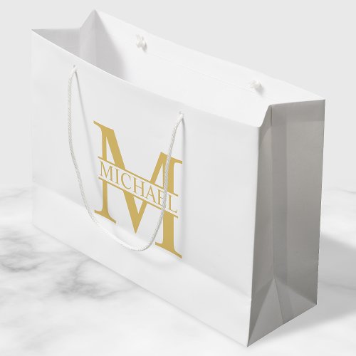 White and Gold Personalized Monogram and Name Large Gift Bag