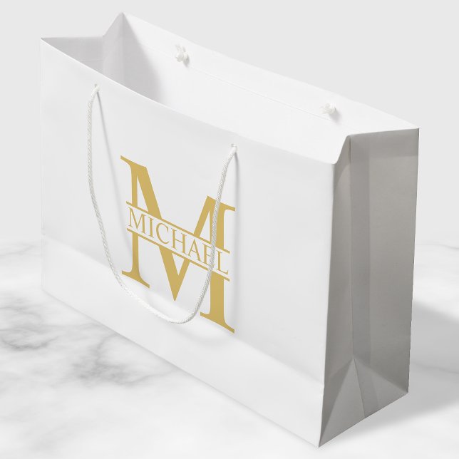 White and Gold Personalized Monogram and Name Large Gift Bag (Creator Uploaded)