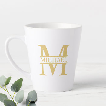 White And Gold Personalized Monogram And Name Latte Mug by manadesignco at Zazzle