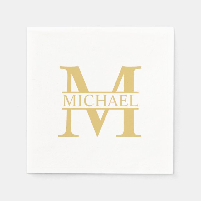 White and Gold Personalized Monogram and Name Napkins (Front)