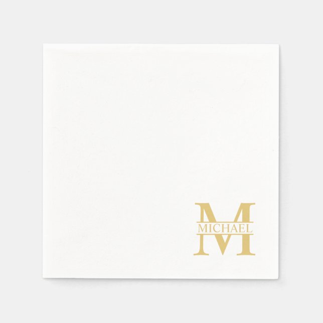 White and Gold Personalized Monogram and Name Napkins (Front)