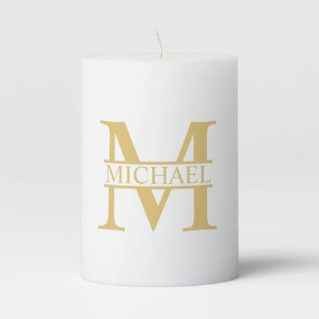 White And Gold Personalized Monogram And Name Pillar Candle by manadesignco at Zazzle