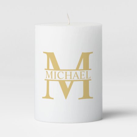 White And Gold Personalized Monogram And Name Pillar Candle