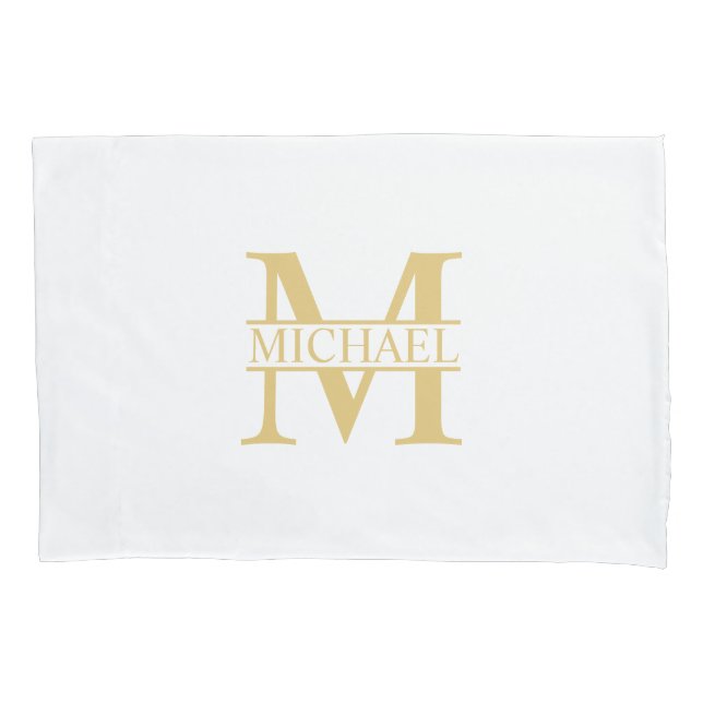 White and Gold Personalized Monogram and Name Pillow Case (Front)