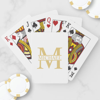 White And Gold Personalized Monogram And Name Playing Cards by manadesignco at Zazzle