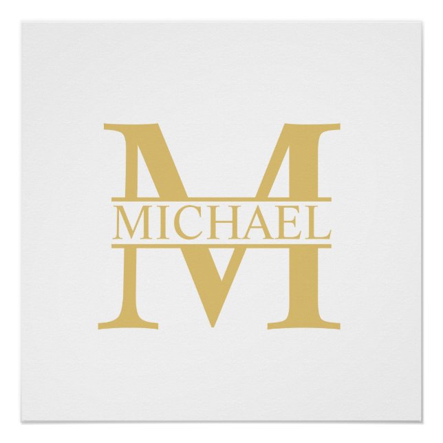 White and Gold Personalized Monogram and Name Poster (Front)