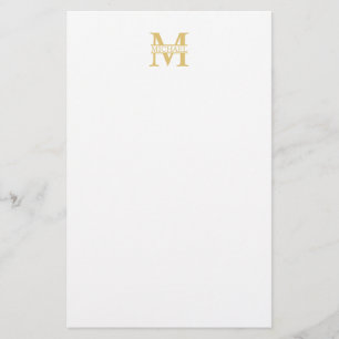 White and Gold Personalized Monogram and Name Stationery