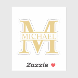 White and Gold Personalized Monogram and Name Sticker