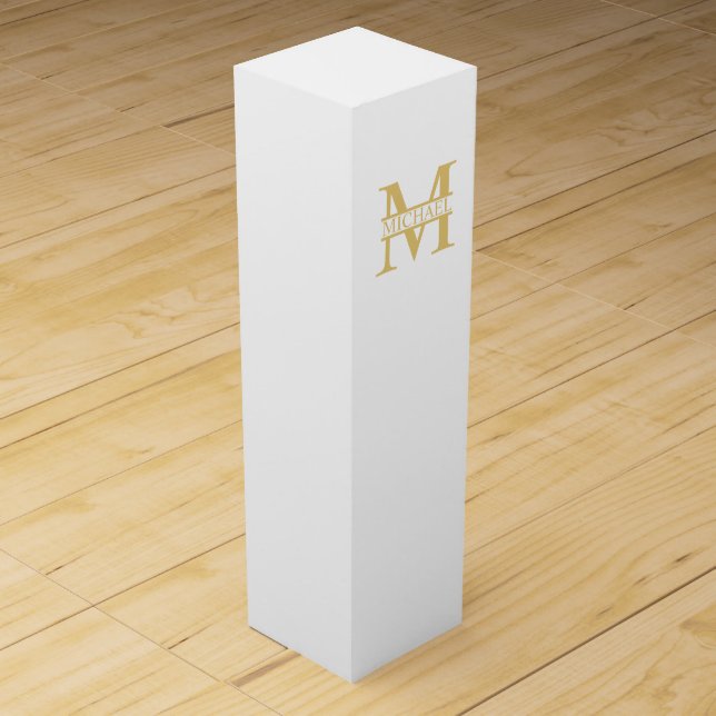 White and Gold Personalized Monogram and Name Wine Box (Front)