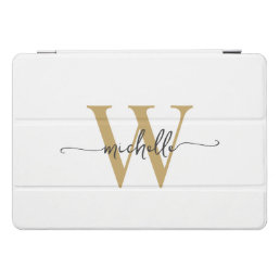 White And Gold Personalized Monogram Name Script iPad Pro Cover
