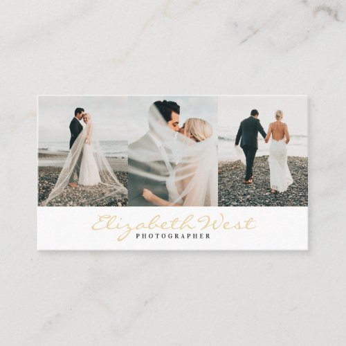 White and gold photography trendy photo typography business card