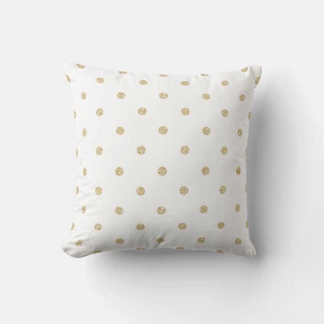 White and Gold Polka Dot Pattern Throw Pillow (Front)