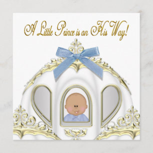 White and Gold Prince African American Baby Shower Invitation
