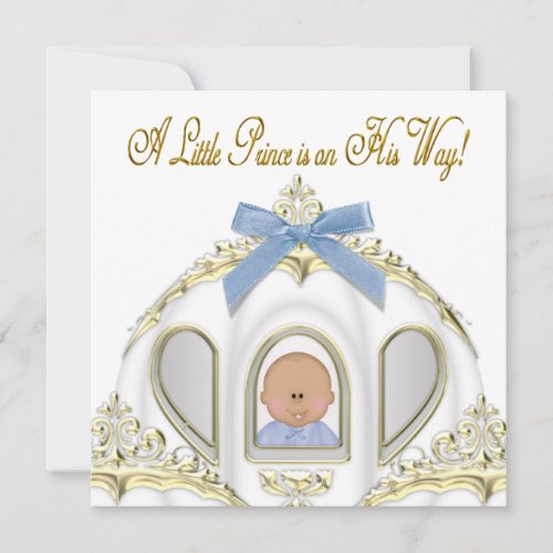 White &amp; Gold Prince Baby Shower Invitations