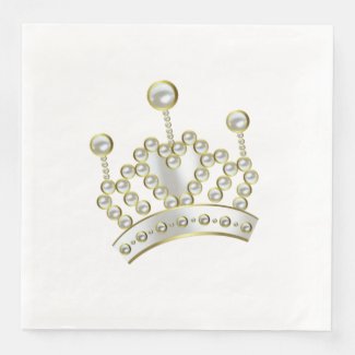 White and Gold Princess Crown Paper Dinner Napkin