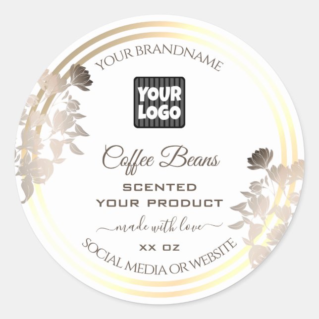 White and Gold Product Packaging Labels with Logo (Front)