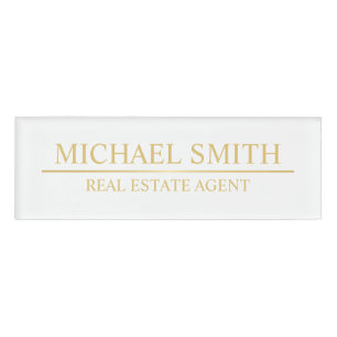 White and Gold Professional Personalized Name Tag