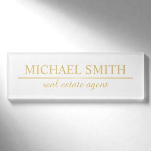 White and Gold Professional Personalized Name Tag