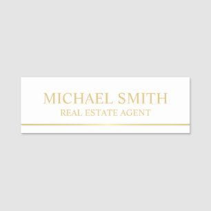 White and Gold Professional Personalized Name Tag