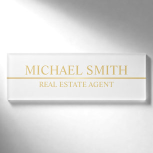 White and Gold Professional Personalized Name Tag
