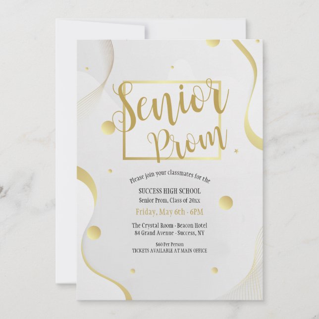 White and Gold Prom Invitation (Front)
