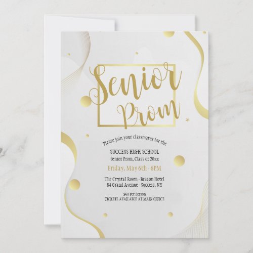 White and Gold Prom Invitation