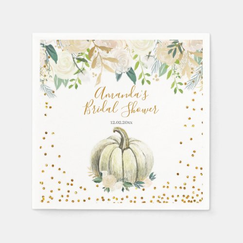 White and Gold Pumpkin Bridal Shower Paper Napkins