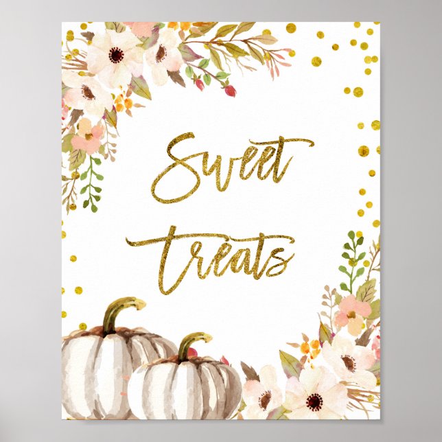 White and Gold pumpkin  Sweet Treats sign (Front)