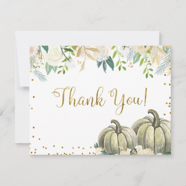 White and Gold Pumpkin Thank You Card (Front)