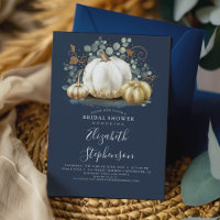 White and Gold Pumpkins Fall Bridal Shower Invitat
