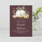 White and Gold Pumpkins Fall Harvest Birthday Invitation (Standing Front)
