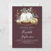 White and Gold Pumpkins Fall Harvest Birthday Invitation (Front)