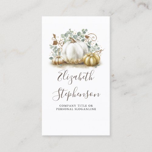 White and Gold Pumpkins Fall Harvest Decor Business Card